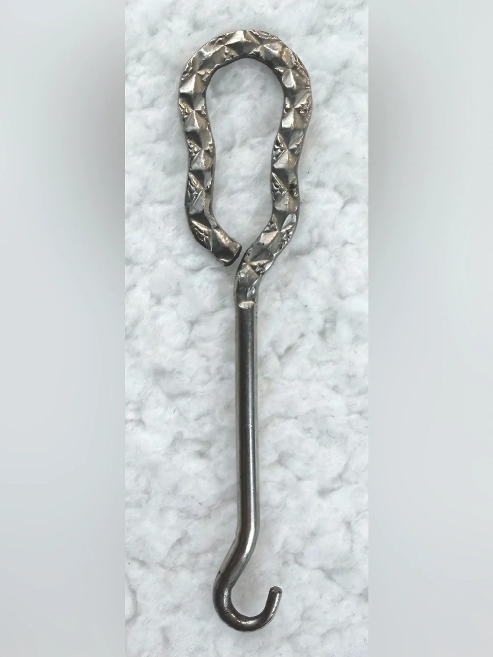 Antique/Vintage Silver Hammered Metal Button Hook Sewing Tool, OS